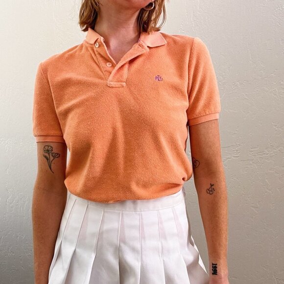 Y2K Ralph Lauren Orange Terry Short Sleeve Polo Shirt - Picture 4 of 6